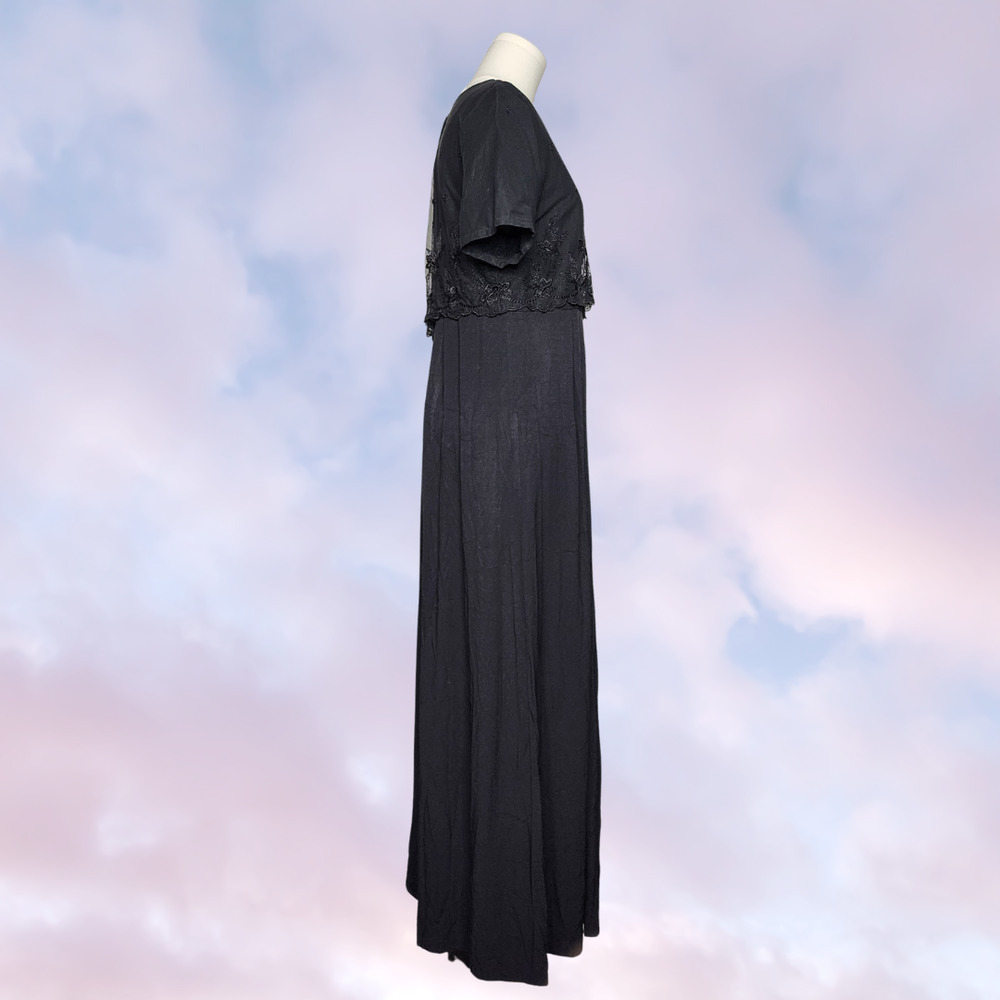 Vtg 90s CDC Black High Waist Maxi Summer Whimsi Goth Mesh Layer Lace Dress Sz 10 - Picture 2 of 7
